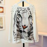 Blusão tigre impressão rebite manga raglan grosso