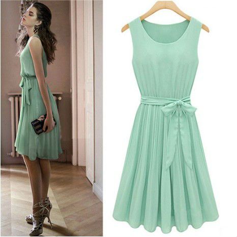 Vestido elegante, saia plissadas Chiffon com forro