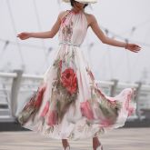 Vestido FLOR babados chiffon com cinto