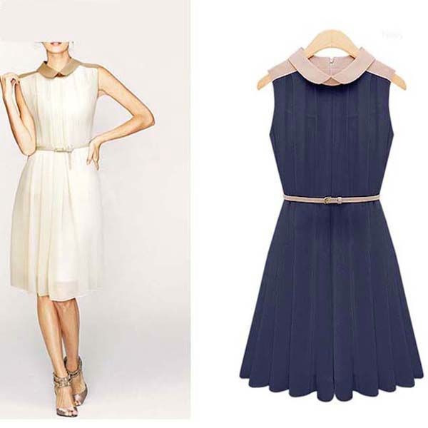 Vestido de chiffon com cinto