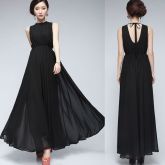 Vestido elástico na cintura sem mangas chiffon